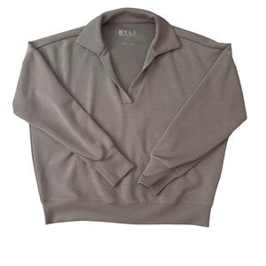 BYLT Basics Women’s Opal Fleece Relaxed Pullover Polo Driftwood Size M